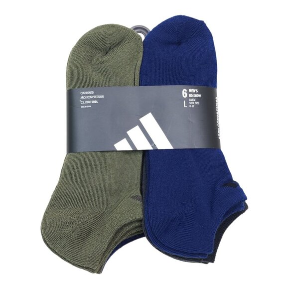 Adidas Mens No Show Socks 6 Pack Large 2 Olive Green 2 Dark Blue 2 Grey - Picture 1 of 9